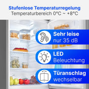 Refrigerador Bomann® sin congelador | Clase energética C | 85 cm | 5 años de garantía en el compresor | Refrigerador pequeño | 0-8 °C | silencioso 35 dB | 3 estantes | Refrigerador estándar 126 L | VS 7258 inox