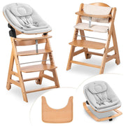 Hauck Trona Beta+ Newborn Set Eco Bouncer - Trona de madera evolutiva para bebés desde el nacimiento, incluye accesorio para recién nacidos, cojín de asiento y bandeja - Gris oscuro
