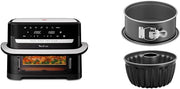 LOTE Freidora de aire Moulinex Flex 2 zonas 9L, separador extraíble EZ9228F0, negro + 2 moldes para pasteles Tefal especiales para freidora de aire J176S204
