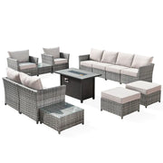 Conjunto de muebles de mimbre para patio exterior de 13 piezas XIZZI con mesa de fuego