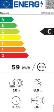 Siemens SR65YX08ME, lavavajillas inteligente iQ500 totalmente integrable, 45 cm de ancho, tercera bandeja para cubiertos, Zeolita, extra silencioso, aquaStop, apertura automática de puerta al finalizar el programa, varioSpeed, iluminación interior