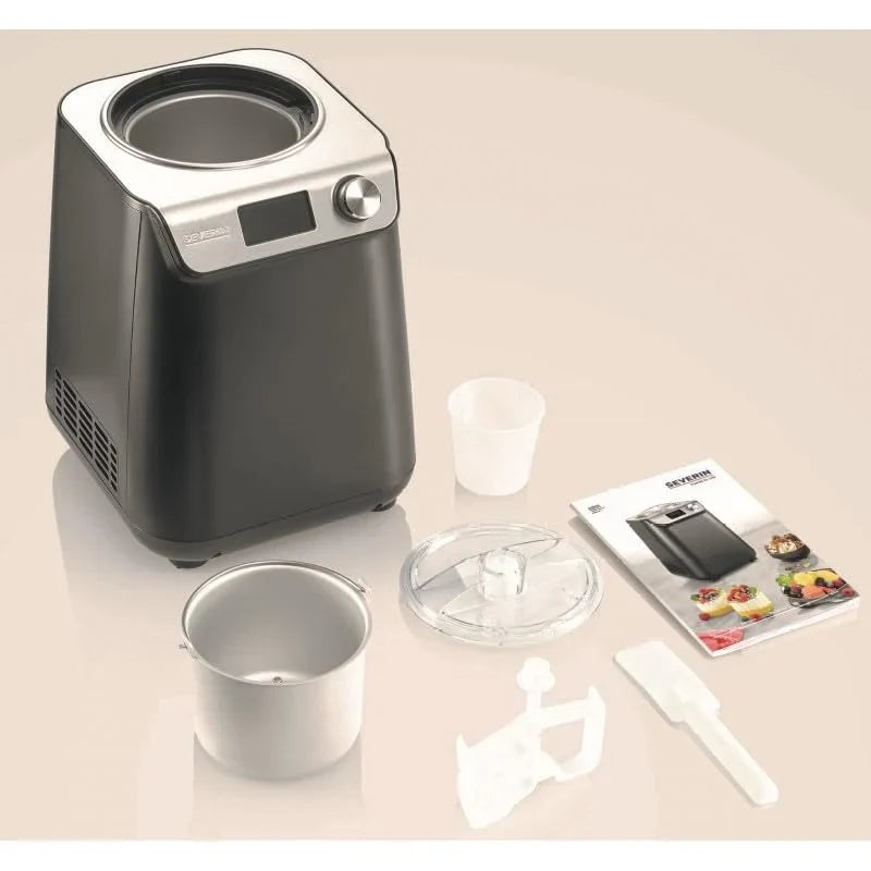 SEVERIN Heladera y yogurtera compacta 2 en 1 con compresor, diseño fino que ahorra espacio EZ 7407