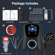 Cargador de vehículo eléctrico inteligente Tera Wallbox Tipo 2 con APP 11kW 16A 400V CE&TÜV, WiFi y Bluetooth, cable de carga de 7m con soporte, Wallbox para el hogar, enchufe CEE trifásico para EV y PHEV W01 Negro