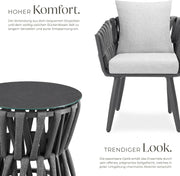 tectake® Gartenmöbel-Set Lugano Rope-Design, Aluminiumgestell, Tisch 2 Stühle, Dicke Sitzpolster, Gartenlounge, Loungemöbel, Gartensitzgruppe, Outdoor Lounge Set, Terrassenmöbel, Balkonmöbel