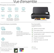 Impresora portátil todo en uno OfficeJet 250, funciones de impresión, copia y escaneo hasta 600 ppp, Wi-Fi y USB, negra