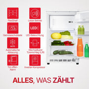 Frigorífico integrable bajo encimera Amica, panelable para nicho de 81,5 cm, control electrónico, compresor inverter, iluminación LED, alarma de puerta abierta, 82 litros