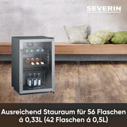 Frigorífico para botellas SEVERIN, con cerradura integrada e iluminación LED integrada, 118 L de capacidad útil, negro/plata, FSK 8840