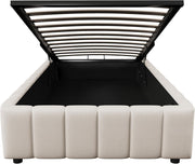 Cama tapizada 90x200, cama individual con espacio de almacenamiento y somier, sin cabecero, marco de cama con arcón hidráulico, cama con almacenaje hidráulico, estructura de cama, cama juvenil, lino, sin colchón, beige