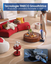 Aspiradora y fregadora Tineco Floor One S9 Artist, 22 kPa de succión, SmoothDrive 360°, diseño antienredos, 50 min de autonomía, limpieza de bordes en ambos lados, se reclina 180°, secado Flashdry a 85 °C