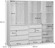 sweeek - Kit vestidor modular de 3 elementos MODULO. Natural. 200 x 45 x 180 cm