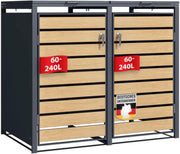 Cubrecontenedores Floordirekt para 2 cubos de basura de 60-240 l - Antracita con decoración de madera - incl. posibilidad de ampliación - revestimiento para cubos de basura, caja de basura para jardín, caseta para cubos de basura, Johann