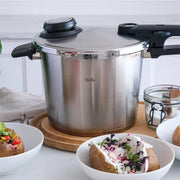 Olla a presión Fissler Vitavit Premium 6L 22cm de acero inoxidable, 4 niveles de cocción, incluye cestillo, fabricada en Alemania, apta para inducción