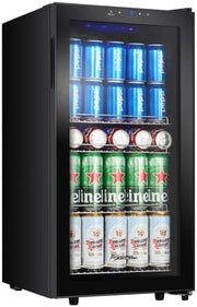 Refrigerador de bebidas Kalamera, nevera para cerveza con panel de control táctil, zona de refrigeración de 3-18 °C, refrigerador de botellas de 86 litros, iluminación interior LED azul, 41 dB, KRC-86GE
