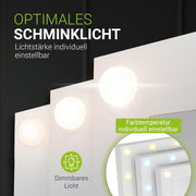 Tocador Juskys Lilia con espejo LED, 7 cajones, 3 niveles de iluminación, gran espacio de almacenamiento, diseño moderno, compacto y de fácil mantenimiento para el maquillaje - Blanco