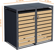 ESTEXO Cubo para contenedores de basura, revestimiento para cubos de basura con tapa, caja de almacenamiento, contenedor de basura, color antracita con decoración de madera (2 puertas)