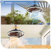 Ventilador de techo para exteriores KZT con iluminación, resistente al agua IP65, lámpara de techo con ventilador, mando a distancia, silencioso, 6 velocidades, regulable, para terrazas, cenadores y jardines.