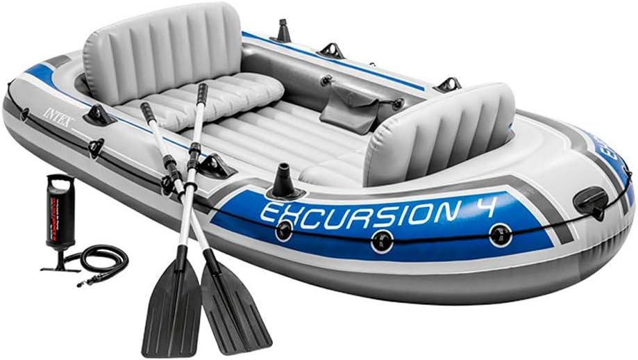 Set de bote inflable Intex Excursion 4 - 315 x 165 x 43 cm - 3 piezas - Gris / Azul