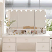 Tocador de maquillaje LED de lujo con 9 cajones, elegante estación de maquillaje