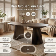ebuy24 Mesa de comedor ovalada extensible - Tokyo 2 placas adicionales Ø120 a 160/200 cm chapa de roble ahumado mesa redonda mesa de comedor mesa extensible mesa de madera mesa de cocina zona de comedor