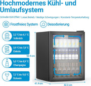 Refrigerador de bebidas, mininevera de 70 latas/50 l con puerta transparente para refrescos, cerveza o vino, frigorífico pequeño independiente con estante ajustable y pantalla digital (negro)