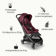 Cochecito de viaje ultracompacto Bugaboo Butterfly, pequeño y ligero, plegable con una sola mano y fácil de maniobrar, cochecito urbano ergonómico para bebés a partir de 6 meses, con mucho espacio de almacenamiento, Stormy Blue