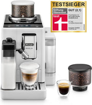Cafetera superautomática De'Longhi Rivelia EXAM440.55.W con sistema de leche LatteCrema, recipiente de granos intercambiable, 16 bebidas de café y leche con solo tocar un botón, función Extra-Shot, pantalla táctil de 3,5 pulgadas, color blanco