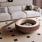 Mesa de centro redonda moderna de madera maciza chapada con almacenamiento