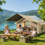 Tienda de campaña hinchable HAUSPROFI para 3-4 personas, 6,3 m² de estilo glamping con avance, apertura para chimenea, 200 cm de altura, 420D impermeable, bomba incluida