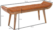 FineBuy Banco de cuero auténtico/madera maciza, color marrón, 125x50x38 cm, diseño Chesterfield, banco tapizado para recibidor, banco de cuero para pie de cama, para 2 personas, banco de recibidor moderno