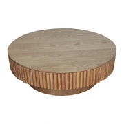 Mesa de centro redonda moderna de madera maciza chapada con almacenamiento