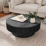 Mesa de centro redonda moderna de madera maciza chapada con almacenamiento