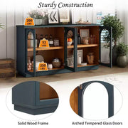 Aparador grande de 4 puertas con puertas de vidrio, gabinete arqueado con estantes ajustables para cocina