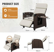 Tumbona relax Amopatio, sillón reclinable, tumbona de ratán con respaldo ajustable y mesa plegable, sillón de jardín para exteriores resistente a la intemperie, para terraza, jardín, balcón – Beige y marrón