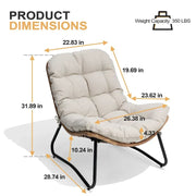 Sillas Papasan para exterior con cojín, sillas de patio acogedoras de ratán PE con mesa auxiliar