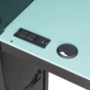 Litera tipo loft en forma de L para juegos con escritorios, litera doble con luces LED, puertos USB, estanterías de almacenamiento, cama alta esquinera de madera para 2 personas