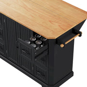 Isla de cocina extensible con alas abatibles, carrito de cocina sobre 4 ruedas con toma de corriente, mesa isla móvil con 2 puertas y 6 cajones