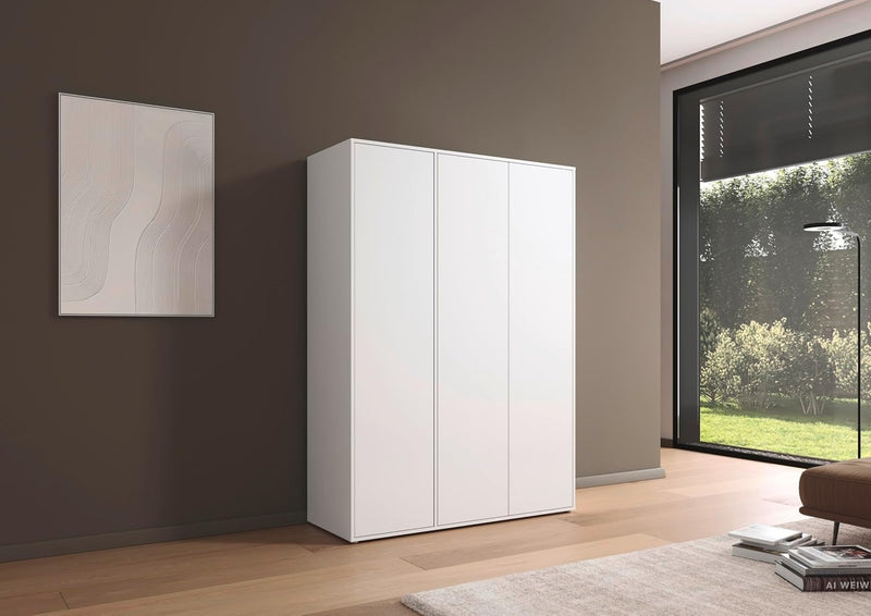 Armario Rauch Möbel Nabila para dormitorio, habitación infantil, habitación juvenil, pasillo, 3 puertas, sistema push-to-open, con accesorios Classic, color blanco, ancho 140 cm