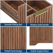 Conjunto de tocador de baño moderno estriado con lavabo de cerámica integrado, mueble de baño independiente con 3 cajones para baño contemporáneo
