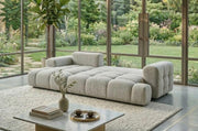 Sofá grande B&B HOME Vitton II, forma en L, tapizado de pana, beige, función cama, arcón, estilo escandinavo (con reposabrazos a la izquierda)
