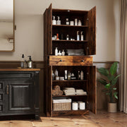 COSTWAY Armario de cocina alto, 183 cm, despensa con 4 puertas, cajón y 3 estantes ajustables, armario multiusos moderno, alacena alta, para cocina, comedor y salón, marrón