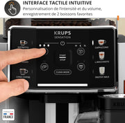 Krups Sensation Lait, Cafetera superautomática, máquina de espresso, 6 bebidas, Jarra de leche, Cappuccino, Interfaz táctil, Limpieza automática, Plateado, EA912E10