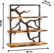 Estantería de pared Kobolo - Rama de árbol - 3 estantes - 59x20x66 cm - de hierro y madera