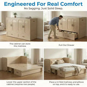 Cama Murphy convertible tamaño queen Mjkone con colchón, carga USB y cajones de almacenamiento