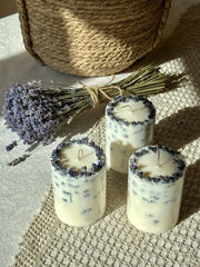 Vela de soja con lavanda seca, aroma relajante, 9 cm x 7,5 cm