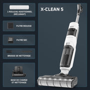 Rowenta X-Clean5, Aspiradora fregona sin cable, limpieza 2 en 1, modo de detección automática, iluminación LED, autolimpieza, secado con aire caliente, GZ5557EE, blanco/negro