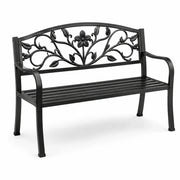 Banco de metal con estampado floral negro