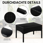 Yaheetech Set de muebles de jardín de 4 piezas, conjunto de muebles de balcón de poliratán para exterior con sofá de 2 plazas, 2 sillas, mesa y cojines para terraza/balcón/jardín, negro y gris