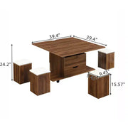 Mesa de centro elevable moderna multifuncional Zeus & Ruta con almacenamiento oculto, 4 taburetes y ruedas, perfecta para espacios modernos
