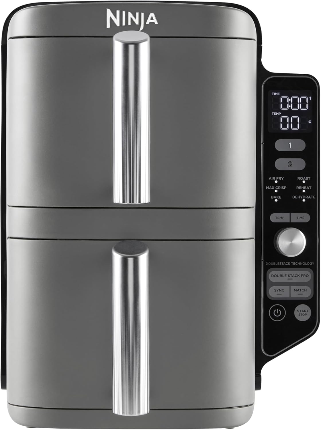 Freidora de aire NINJA Double Stack XL, freidora vertical de 2 cajones, 4 niveles de cocción, 2 cajones y 2 rejillas, diseño compacto, capacidad de 9,5L, 6 funciones de cocción, 8 raciones, gris SL400EU
