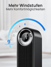 Ventilador de torre inteligente DREO silencioso de 25 dB, 106 cm de altura, 4 modos, 9 velocidades, máx. 7,9 m/s, temporizador de 12 h, ventilador oscilante de 90° con control remoto, control por voz, refrigeración, Cruiser Pro T2S, negro